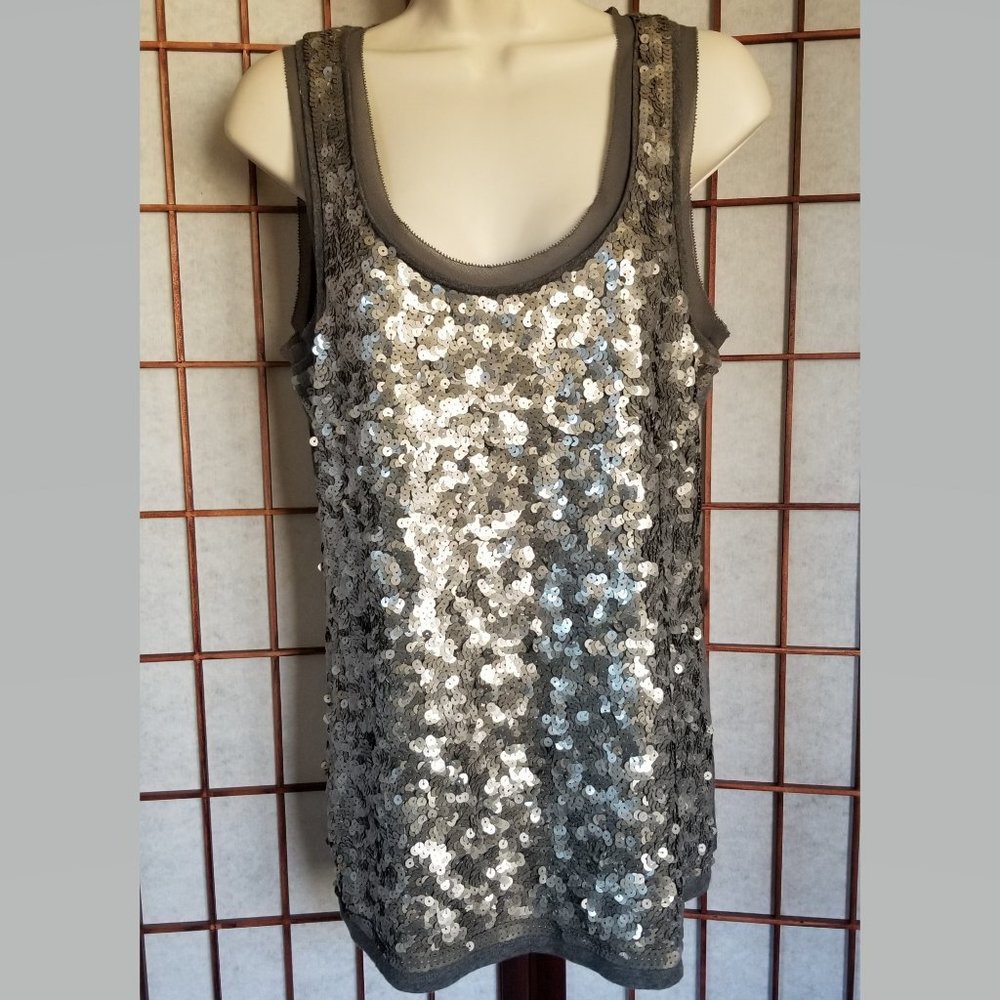 Ann Taylor Loft Gray Sequined Tank Size L NWT